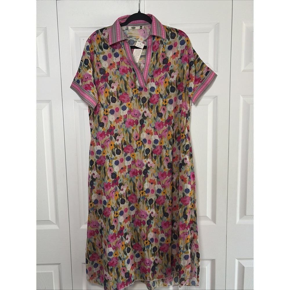 Dolma Floral Kaftan Dress Womens Size M Multi Watercolor Cotton Handcrafted New